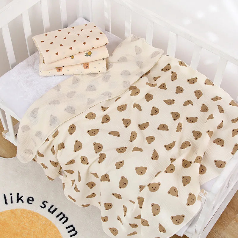Baumwoll-Musselin Baby-Wickeldecke mit niedlichem Cartoon-Print